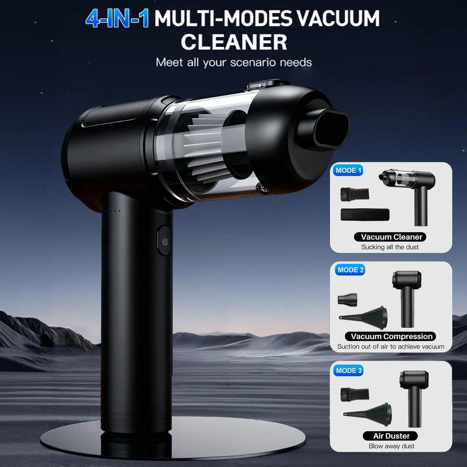 Portable Cordless Car Vacuum Cleaner with 16000Pa Suction Power, 2-in-1 Functionality as Vacuum and Air Duster, High-Power Brushless Motor, 6000mAh Battery, Includes Multi-Nozzles for Car, Home, Office, and Pet Care