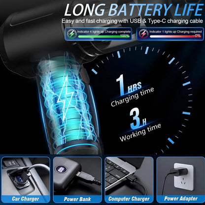 Portable Cordless Car Vacuum Cleaner with 16000Pa Suction Power, 2-in-1 Functionality as Vacuum and Air Duster, High-Power Brushless Motor, 6000mAh Battery, Includes Multi-Nozzles for Car, Home, Office, and Pet Care