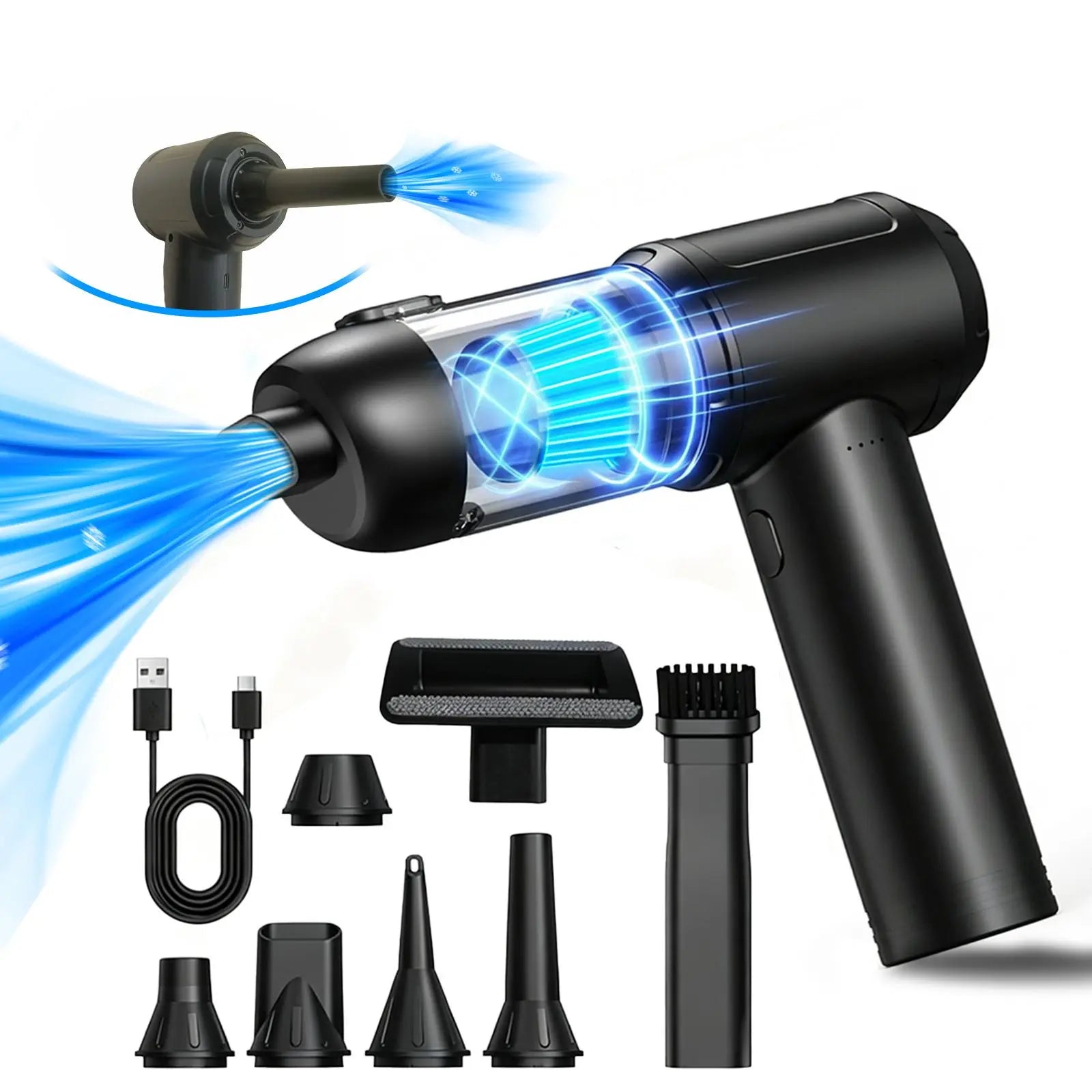 Portable Cordless Car Vacuum Cleaner with 16000Pa Suction Power, 2-in-1 Functionality as Vacuum and Air Duster, High-Power Brushless Motor, 6000mAh Battery, Includes Multi-Nozzles for Car, Home, Office, and Pet Care