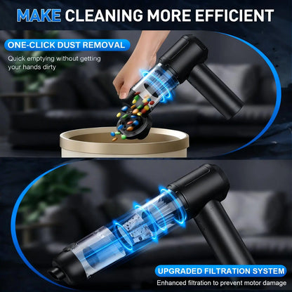 Portable Cordless Car Vacuum Cleaner with 16000Pa Suction Power, 2-in-1 Functionality as Vacuum and Air Duster, High-Power Brushless Motor, 6000mAh Battery, Includes Multi-Nozzles for Car, Home, Office, and Pet Care
