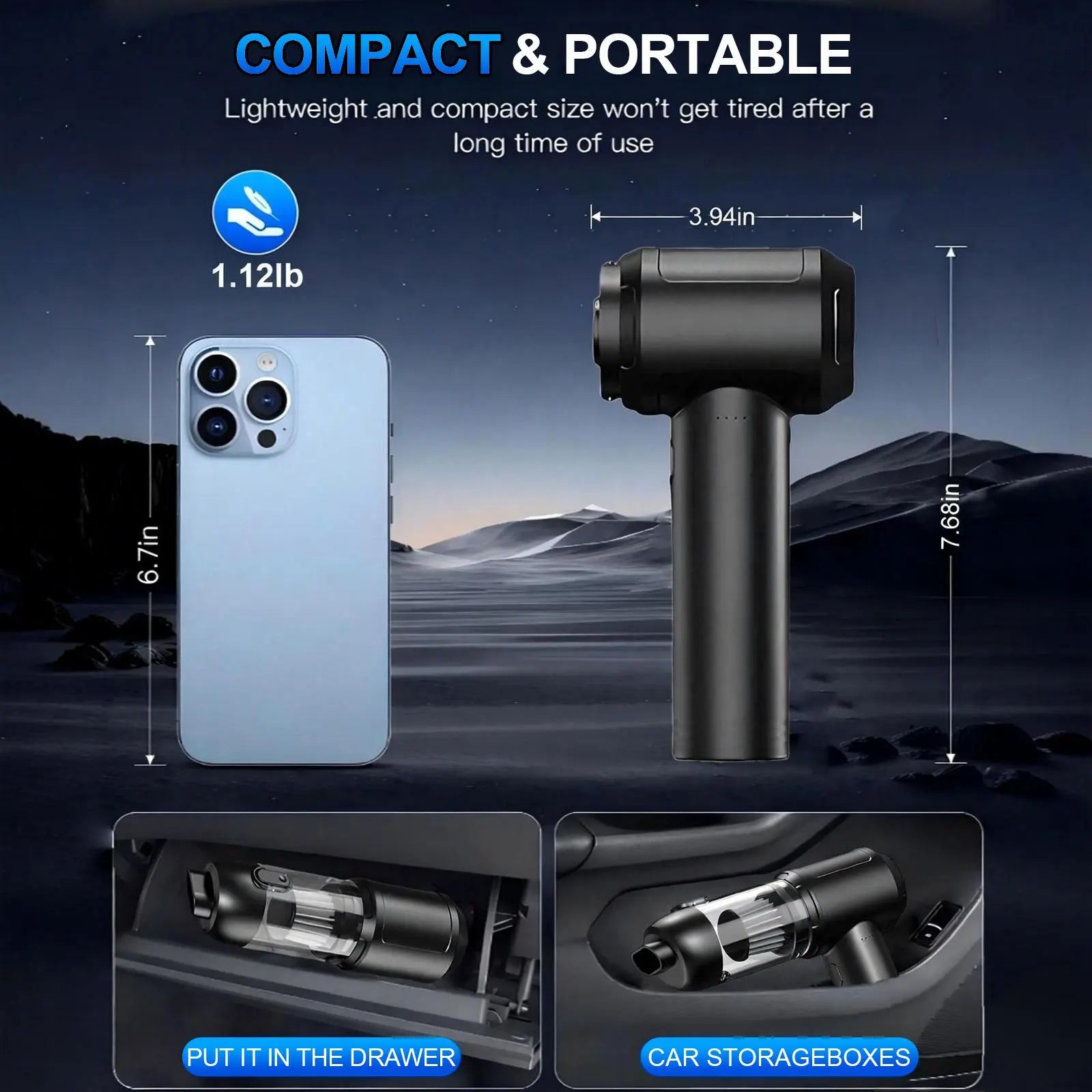 Portable Cordless Car Vacuum Cleaner with 16000Pa Suction Power, 2-in-1 Functionality as Vacuum and Air Duster, High-Power Brushless Motor, 6000mAh Battery, Includes Multi-Nozzles for Car, Home, Office, and Pet Care