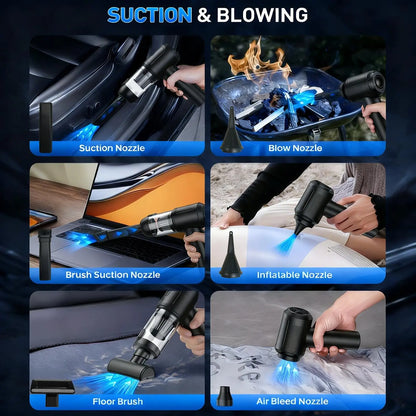 Portable Cordless Car Vacuum Cleaner with 16000Pa Suction Power, 2-in-1 Functionality as Vacuum and Air Duster, High-Power Brushless Motor, 6000mAh Battery, Includes Multi-Nozzles for Car, Home, Office, and Pet Care